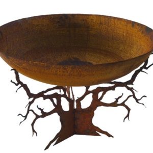 Vuurschaal op onderstel boom motief, roest design