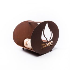 Houtopslag met vlam motief, ovaal, roest design