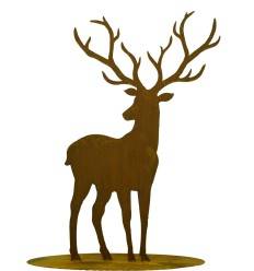 Deko hert met groot gewei op plaat 100 cm, roest design