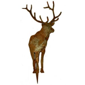 Hert zijwaarts kijkend, mini steker, roest design