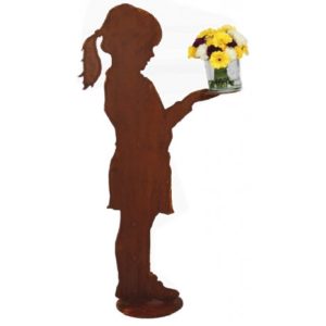 Decoratief bloemenkind groot "Melle" met dienblad voor bloemenvaas, roest design