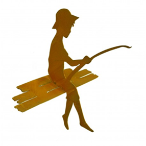 Kleine visser zittend op een brug, roest design