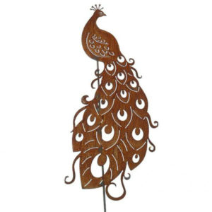 Pauw met grondstang, roest design