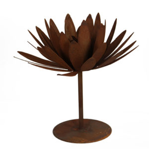 Chrysant met houder voor brandstofgel, op staander, roest design