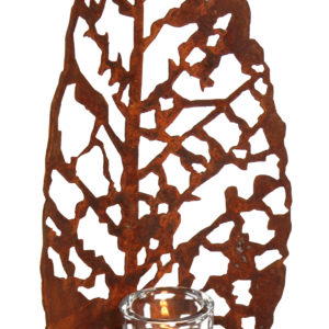 Staand blad met windlichthouder op voet, roest design