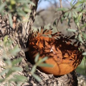Schaal met rand van olijftakken, roest design