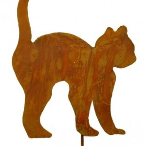 Speels katje met bolle rug, tuinsteker, roest design