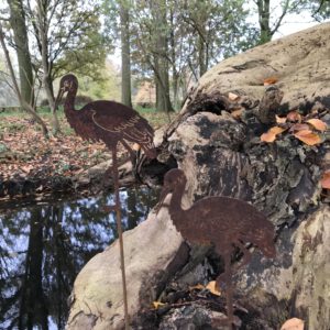 Ooievaar op stang, tuinsteker, roest design