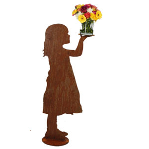 Decoratief bloemenkind groot "Merle" met dienblad voor bloemenvaas, roest design