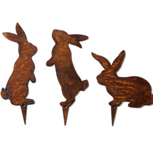 Decoratieve konijntjes, mini stekers, 5 varianten, roest design