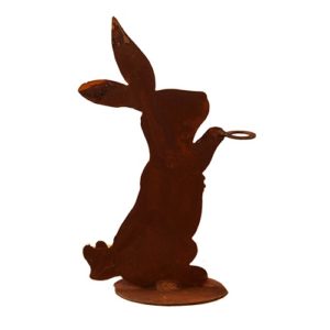 Decoratief konijn, zittend, voorzien van reageerbuishouder op plaat, roest design