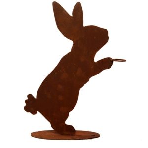 Decoratief konijn, buigend, voorzien van reageerbuishouder op plaat, roest design