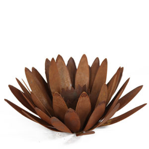 Chrysant met houder voor brandstofgel om neer te leggen, roest design