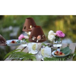 Wijnglas lampenkap, vogel motief, roest design