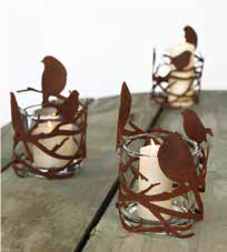 Vogels op tak windlicht, zonder bodem, roest design