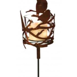 Vogels op tak windlicht, tuinsteker, roest design