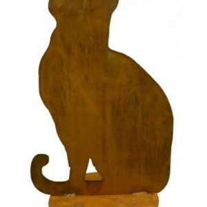 Decoratieve kat omhoog kijkend op plaat, roest design