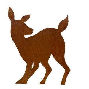 Jonge ree achterom kijkend, tuinsteker, roest design