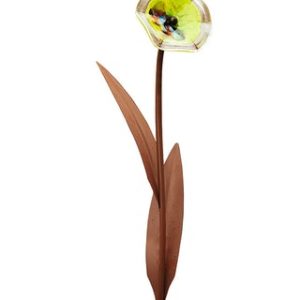 Decoratieve kelk bloem voorzien van één glazen bloem, roest design