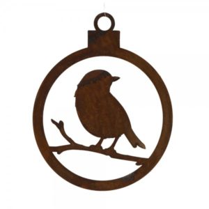 Kerstbal vlak, vogel motief D, roest design