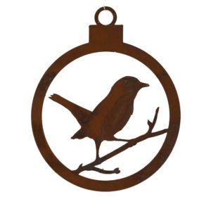 Kerstbal vlak, vogel motief A, roest design