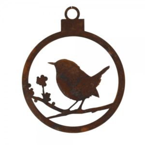 Kerstbal vlak, vogel motief B, roest design