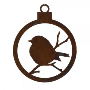 Kerstbal vlak, vogel motief C, roest design