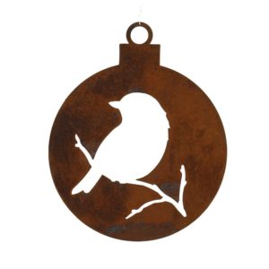 Kerstbal vlak, vogel motief F, roest design