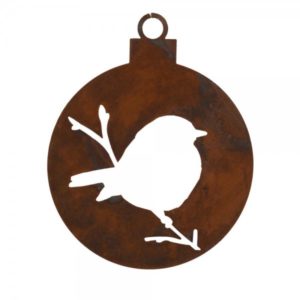 Kerstbal vlak, vogel motief E, roest design