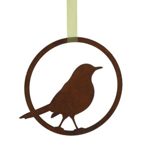 Decoratieve vogel in ring - merel - om op te hangen, roest design