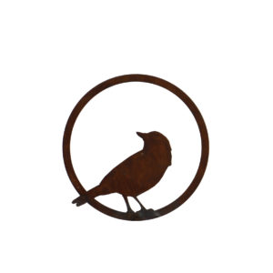 Decoratieve vogel in ring - achterom kijkend - om op te hangen, roest design
