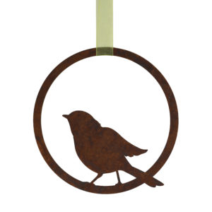 Decoratieve vogel in ring - vliegklaar - om op te hangen, roest design
