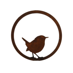 Decoratieve vogel in ring - winterkoninkje - om op te hangen, roest design