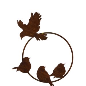 Decoratieve vogelring vertikaal voorzien van 4 vogels, roest design