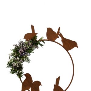 Decoratieve vogelring vertikaal voorzien van 6 vogels, roest design