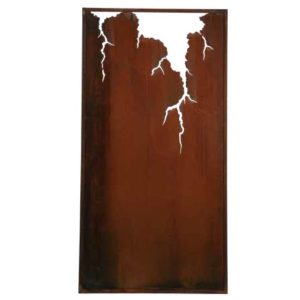 Tuinscherm met uitsparing bliksem motief, afmeting 100 x 200cm, roest design