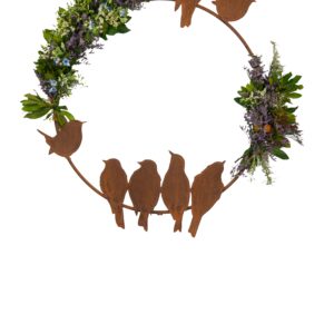 Decoratieve vogelring vertikaal voorzien van 7 vogels, roest design