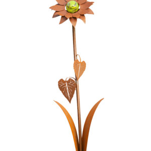 Decoratieve zonnebloem voorzien van één glazen bol, roest design