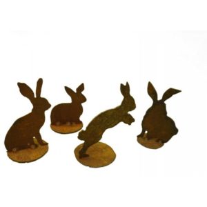 Decoratieve kleine konijntjes op plaat, set à vier stuks, roest design