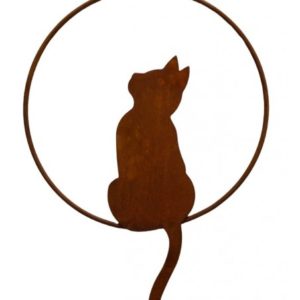 Kat zittend in ring - omhoog kijkend - om op te hangen, roest design