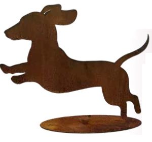 Gladharige teckel springend op plaat, roest design